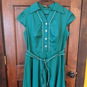 Emerald Green Retro Style Cap Sleeve Cotton Dress Sz 3XL